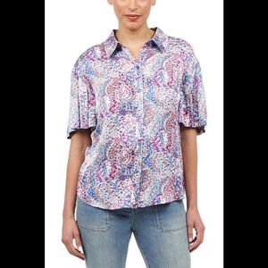 La Joie Flutter-Sleeve Button Front Printed Blouse Daphne Parisian - Regular